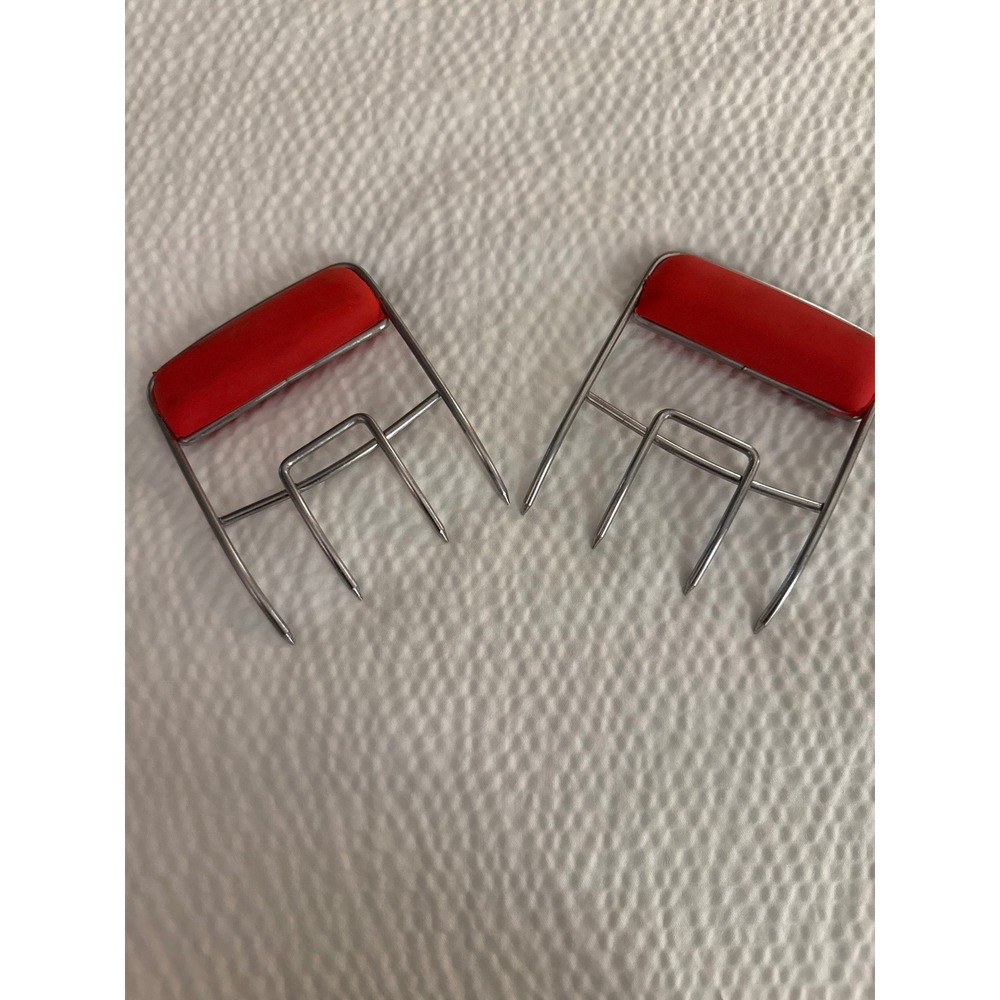 Vintage Stainless Steel Meat Shredder Claws RedHandle BBQ Lifting Forks Set of 2